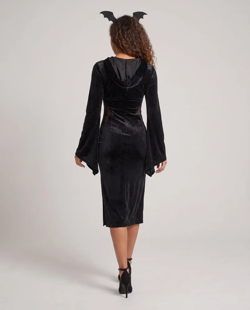 Damen Schickes Midikleid mit Kapuze und weiten Ärmeln Nord Taschen