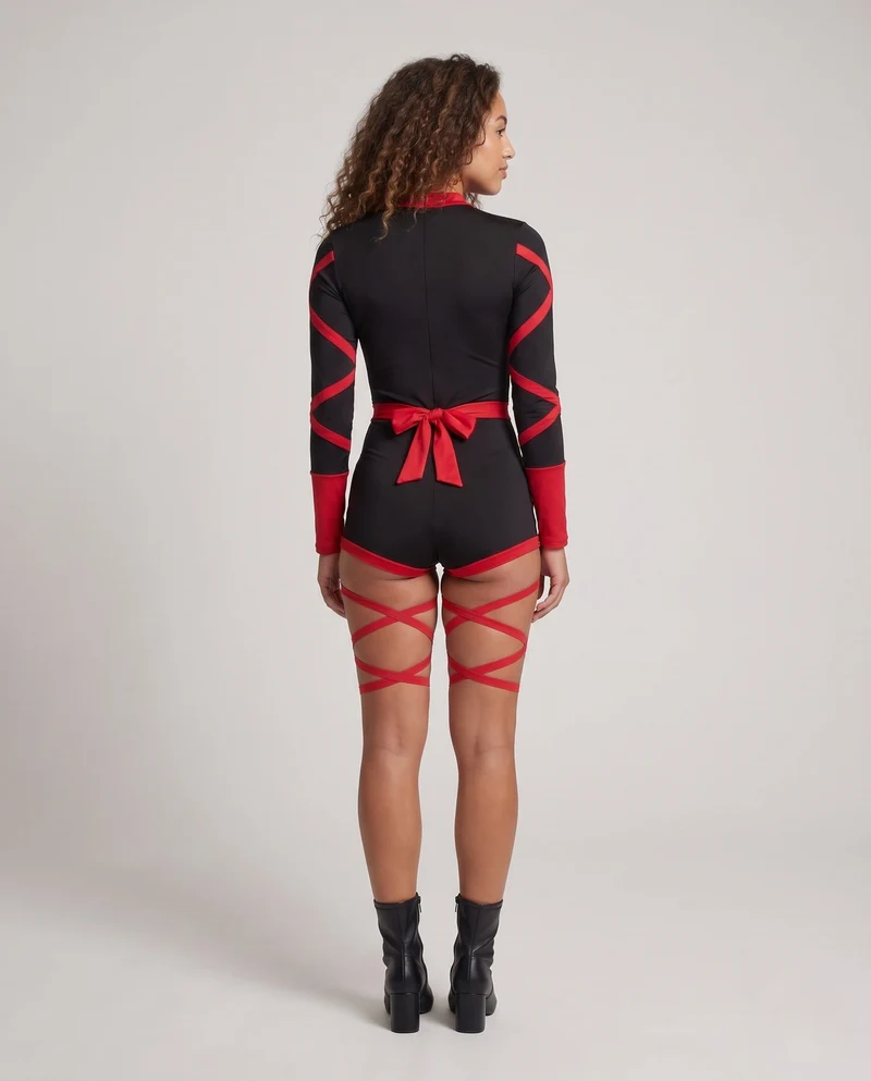 Damen Sexy Catsuit mit Cut-Outs und Rüschen Nord Taschen