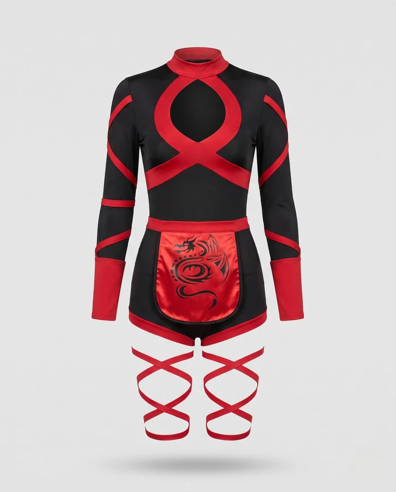 Damen Sexy Catsuit mit Cut-Outs und Rüschen Nord Taschen