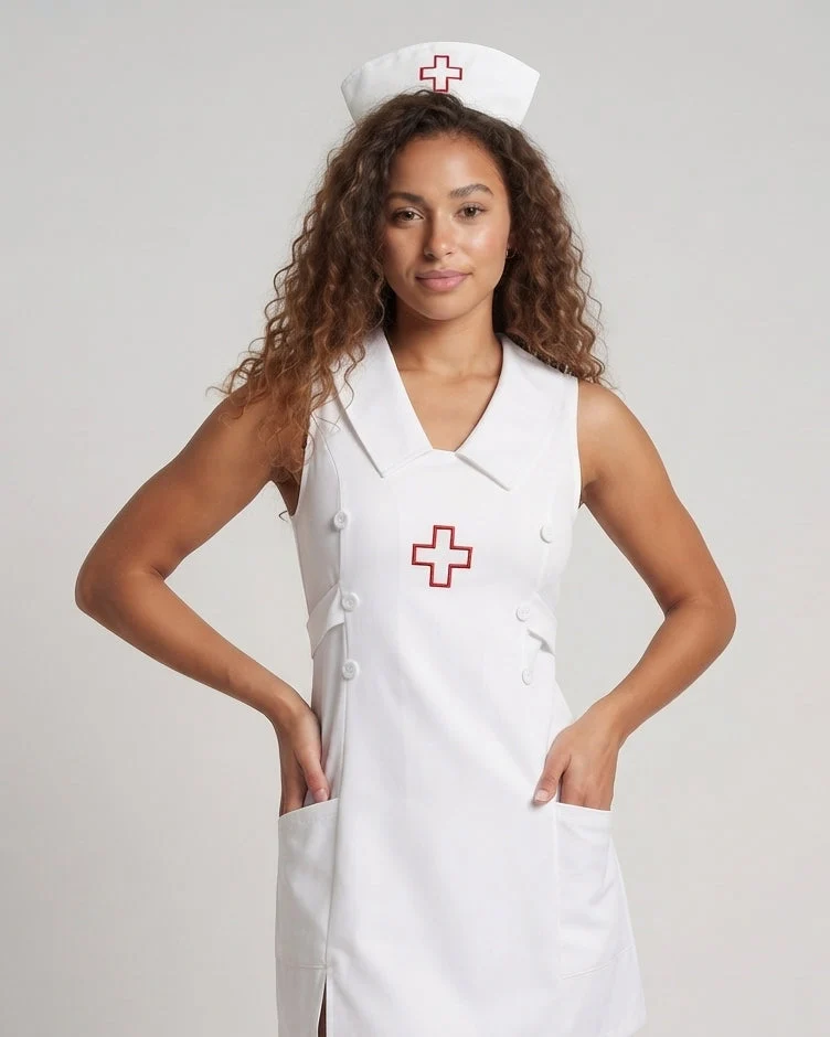 Damen Sexy Krankenschwester Kostüm mit Accessoires und Strümpfen Nord Taschen