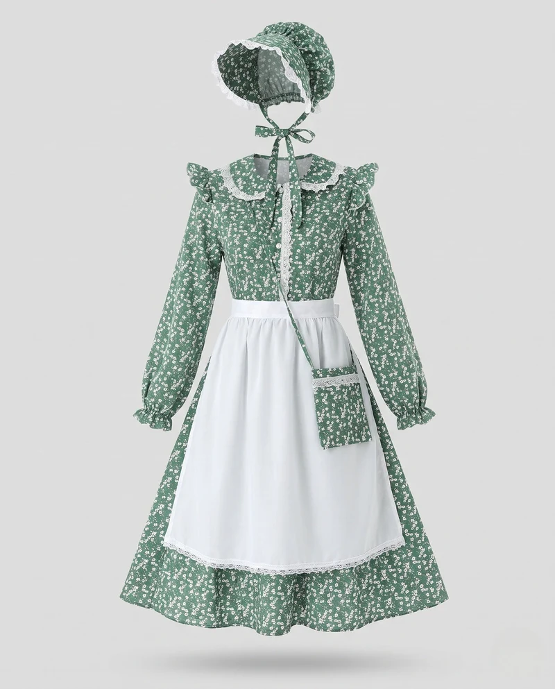 Damen Vintage Landhauskleid mit Schürze und Haube Nord Taschen
