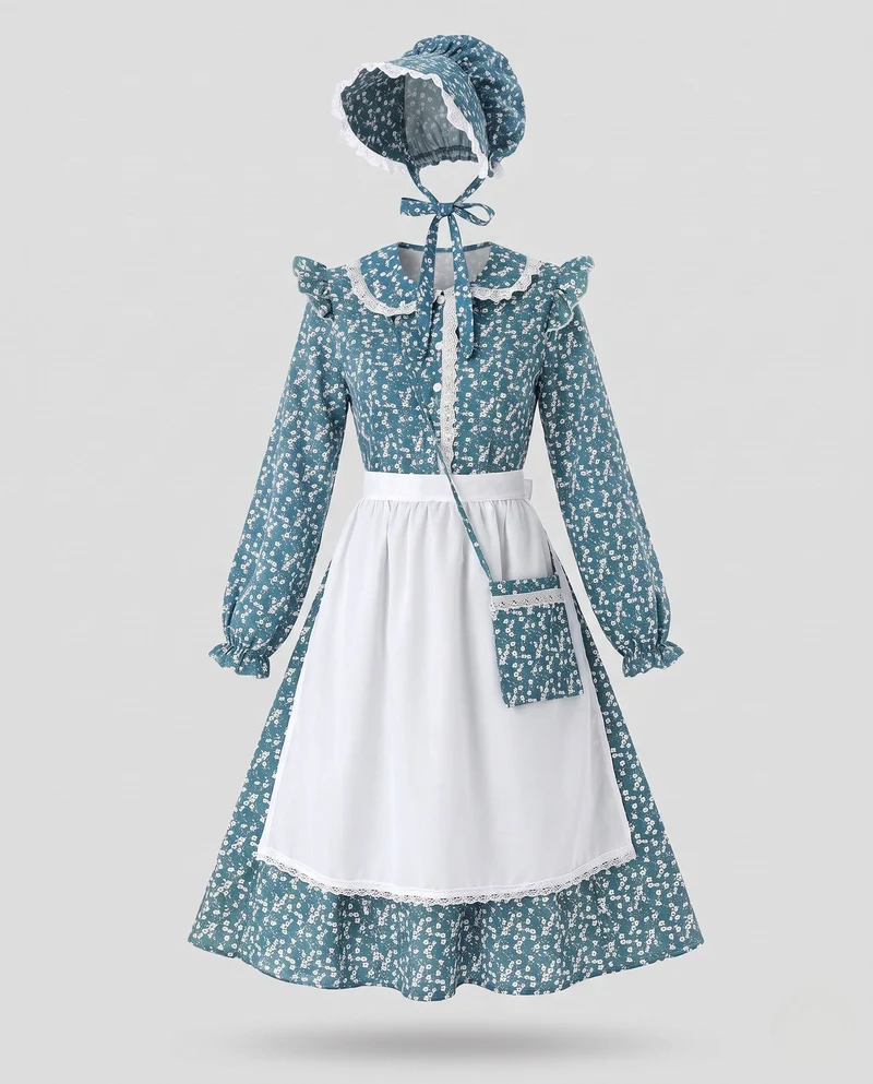Damen Vintage Landhauskleid mit Schürze und Haube Nord Taschen