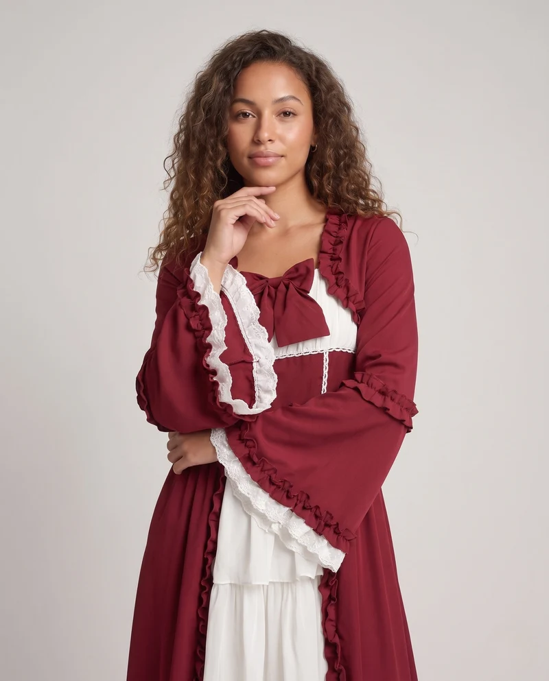Damen Vintage Maxikleid mit ausgestellten Ärmeln und Rüschendetails Nord Taschen