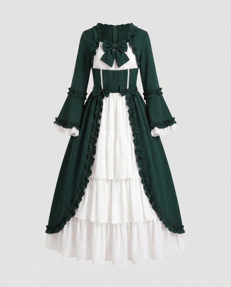 Damen Vintage Maxikleid mit ausgestellten Ärmeln und Rüschendetails Nord Taschen