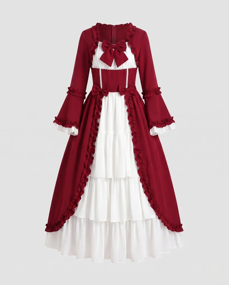 Damen Vintage Maxikleid mit ausgestellten Ärmeln und Rüschendetails Nord Taschen
