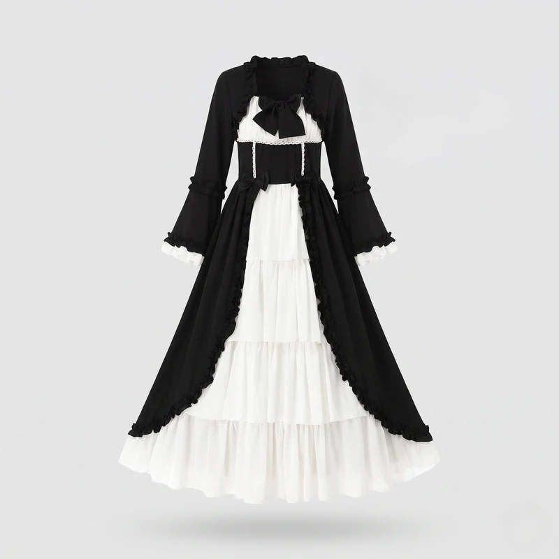 Damen Vintage Maxikleid mit ausgestellten Ärmeln und Rüschendetails Nord Taschen