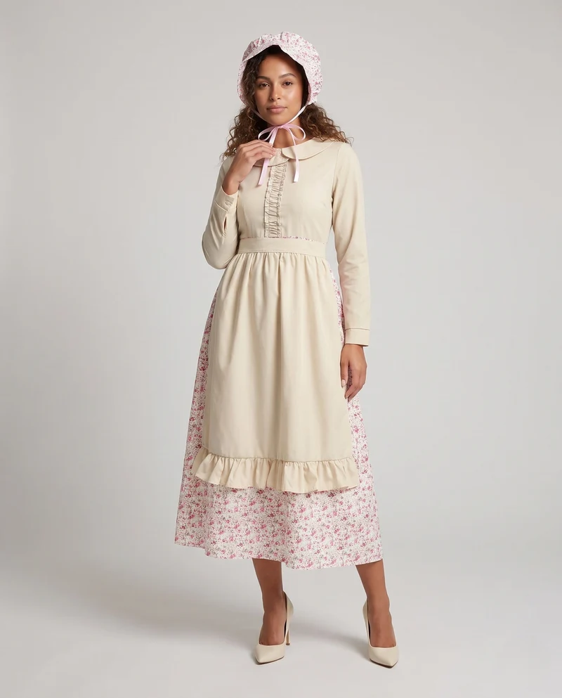 Damen Vintage Schürzenkleid mit blühendem Muster und Umschlagsaum Nord Taschen
