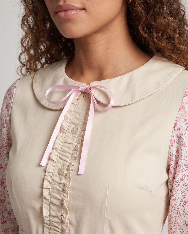 Damen Vintage Schürzenkleid mit blühendem Muster und Umschlagsaum Nord Taschen