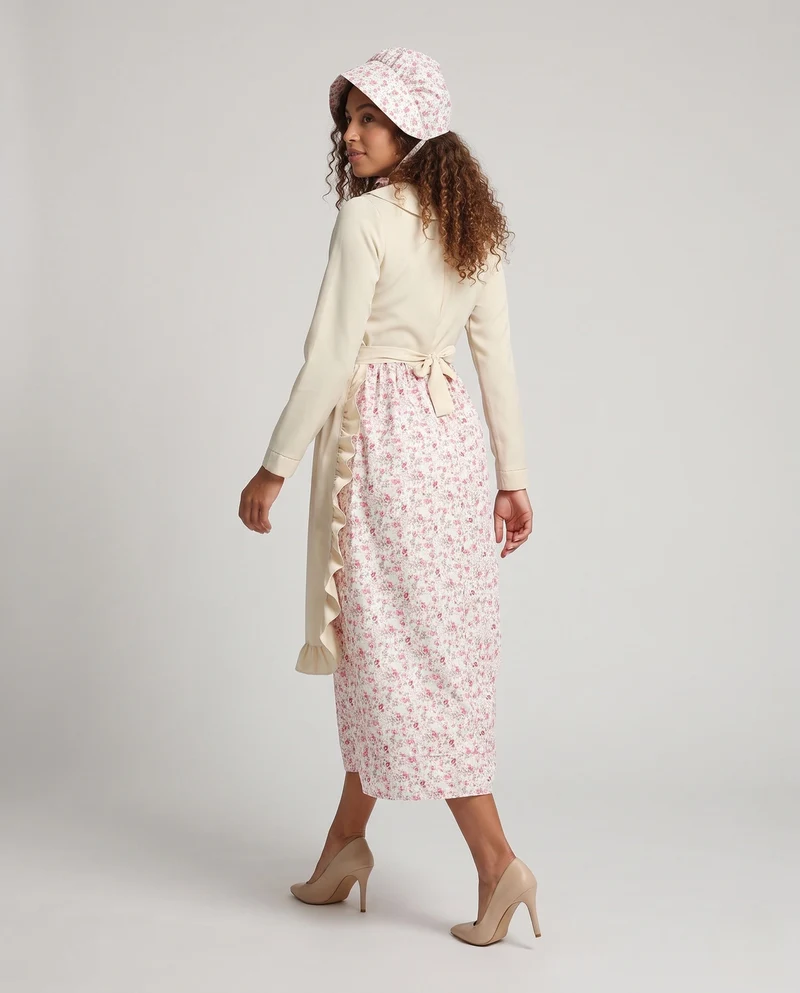 Damen Vintage Schürzenkleid mit blühendem Muster und Umschlagsaum Nord Taschen