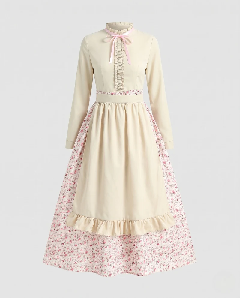 Damen Vintage Schürzenkleid mit blühendem Muster und Umschlagsaum Nord Taschen