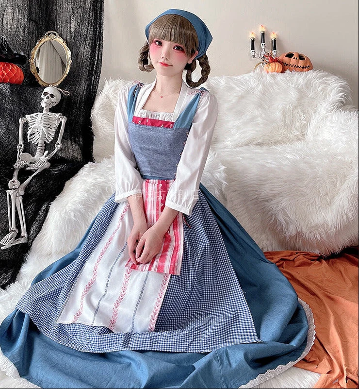 Damen Vintage Schürzenkleid mit fließendem Rock und zarten Rüschendetails Nord Taschen