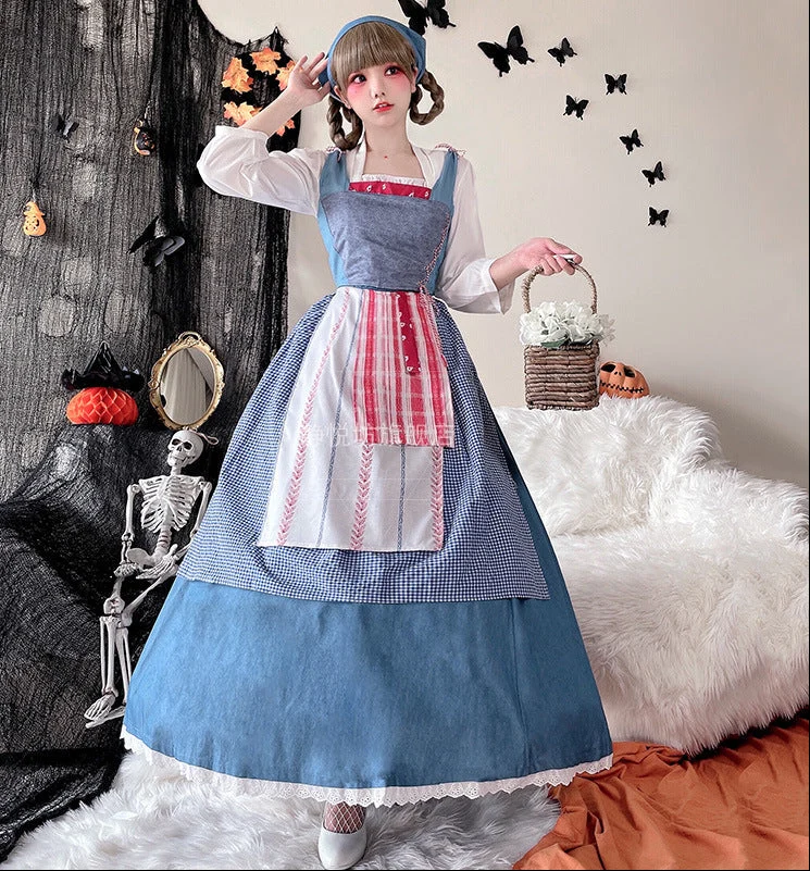 Damen Vintage Schürzenkleid mit fließendem Rock und zarten Rüschendetails Nord Taschen