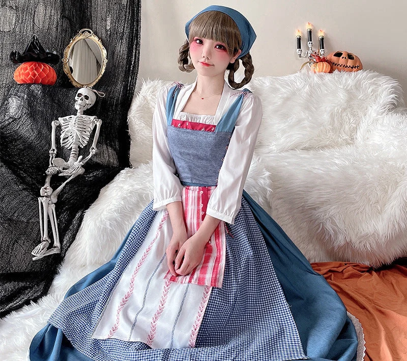 Damen Vintage Schürzenkleid mit fließendem Rock und zarten Rüschendetails Nord Taschen