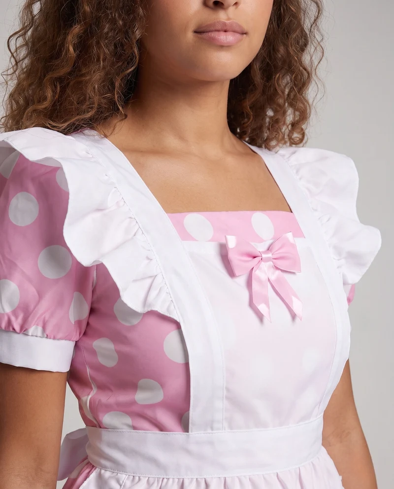 Damen Vintage Schürzenkleid mit Rüschendetails und Punkten Nord Taschen