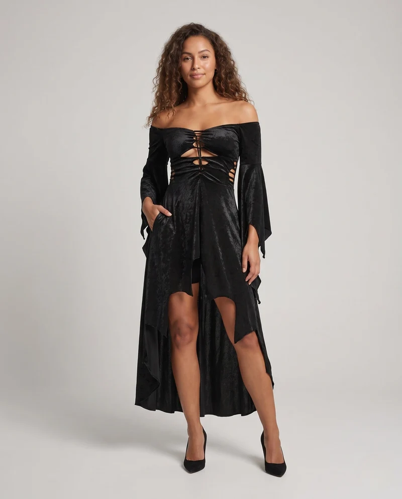 Damen Zauberhaftes Abendkleid mit weit ausgestellten Ärmeln Nord Taschen