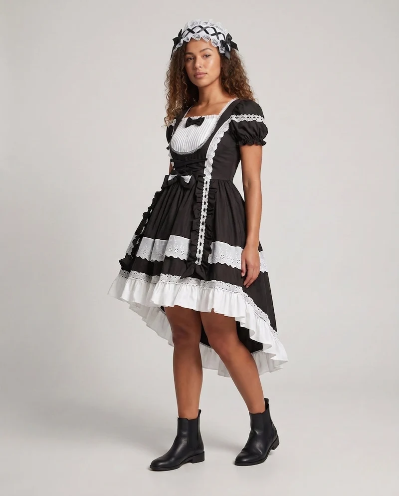 Damen Zeitloses Lolita-Kleid mit Rüschendetails und Puffärmeln Nord Taschen