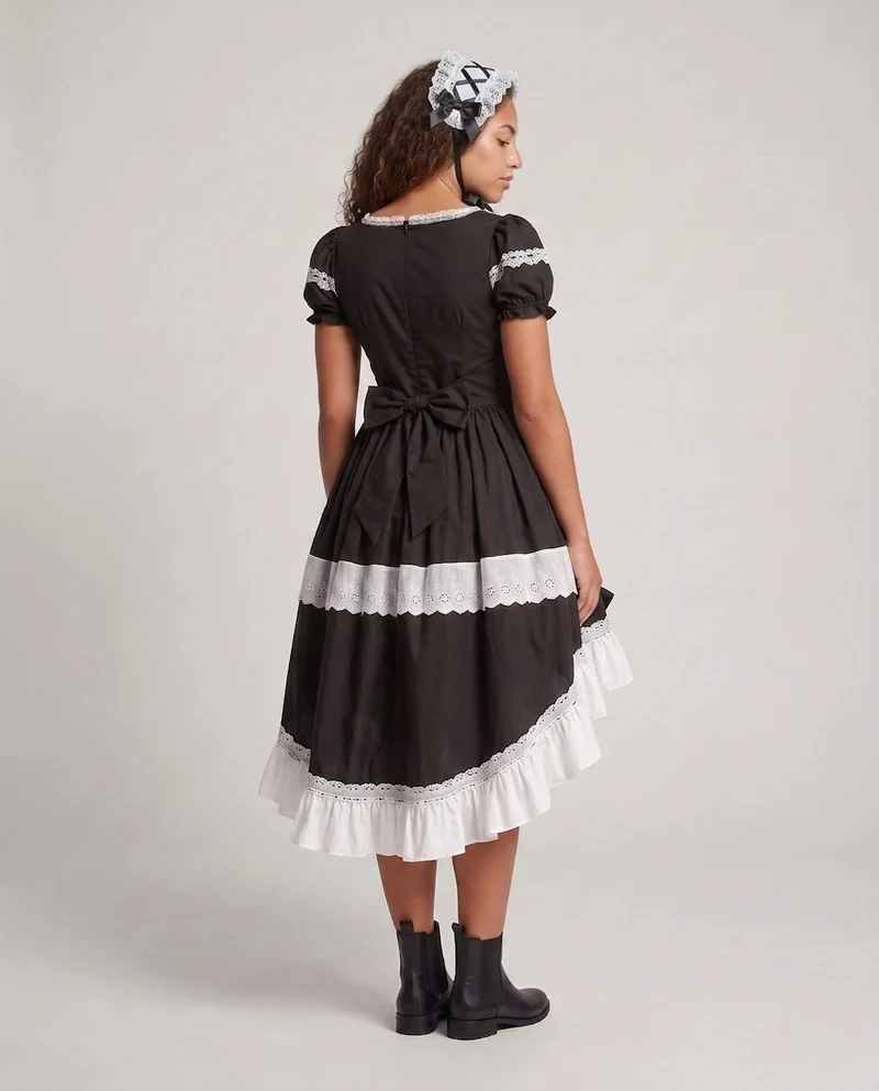 Damen Zeitloses Lolita-Kleid mit Rüschendetails und Puffärmeln Nord Taschen