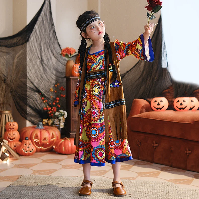 Mädchen Boho Kleid mit langen Ärmeln Nord Taschen