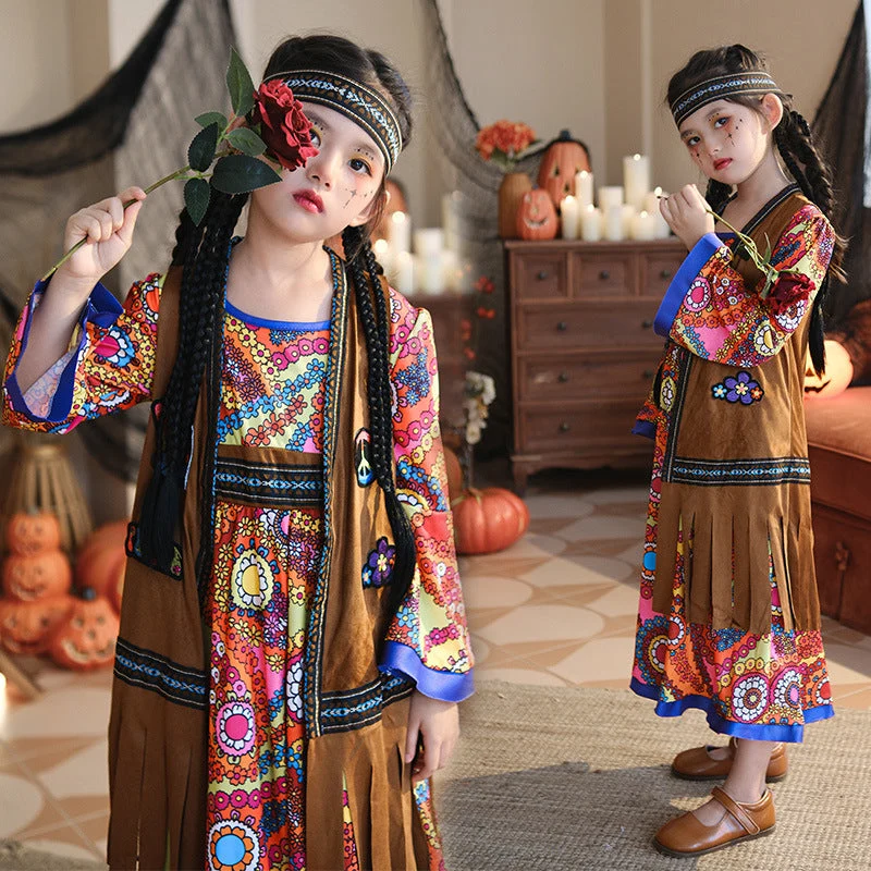 Mädchen Boho Kleid mit langen Ärmeln Nord Taschen