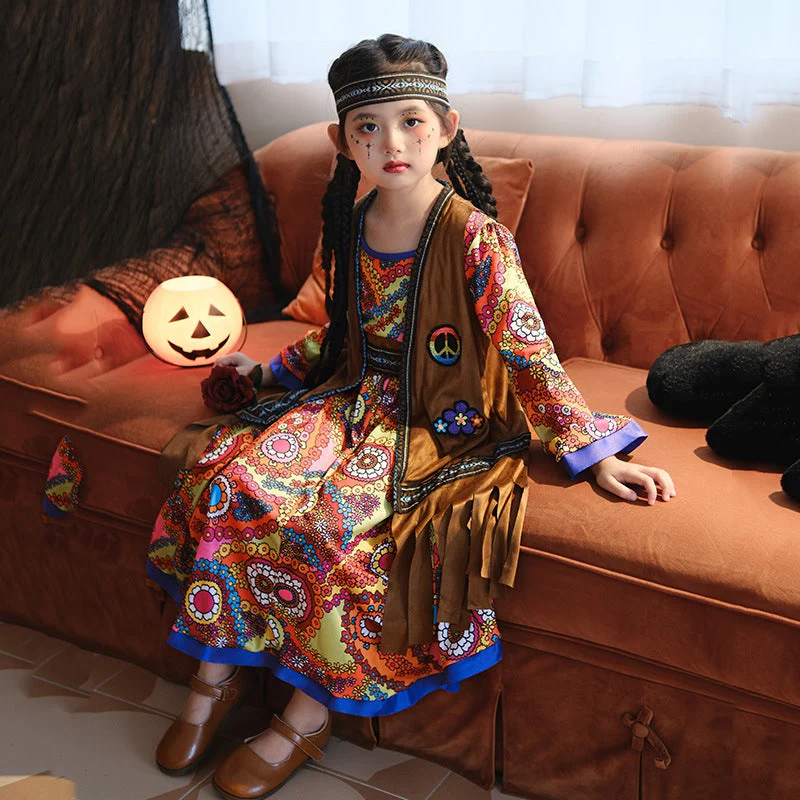 Mädchen Boho Kleid mit langen Ärmeln Nord Taschen