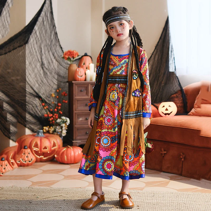 Mädchen Boho Kleid mit langen Ärmeln Nord Taschen