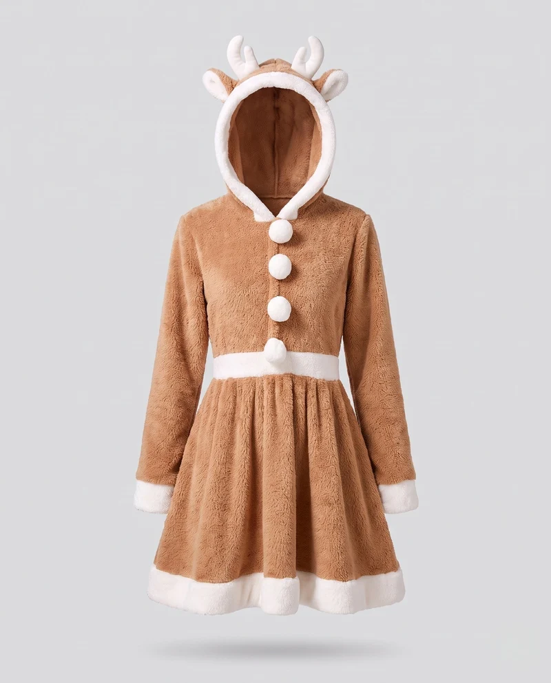 Damen Plüsch Kleidung mit tierischen Ohren und Kapuze Nord Taschen