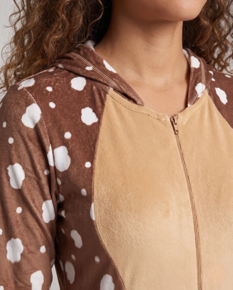 Damen Plüsch Rentier Overall mit Kapuze und niedlichen Details Nord Taschen
