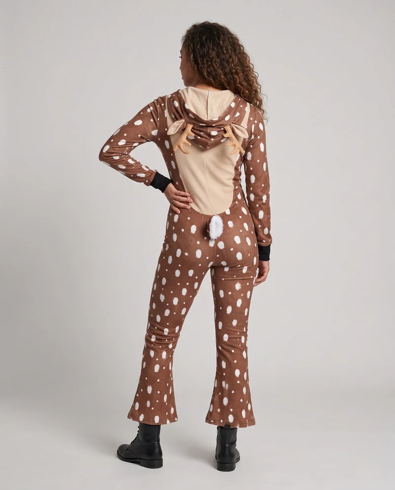 Damen Plüsch Rentier Overall mit Kapuze und niedlichen Details Nord Taschen