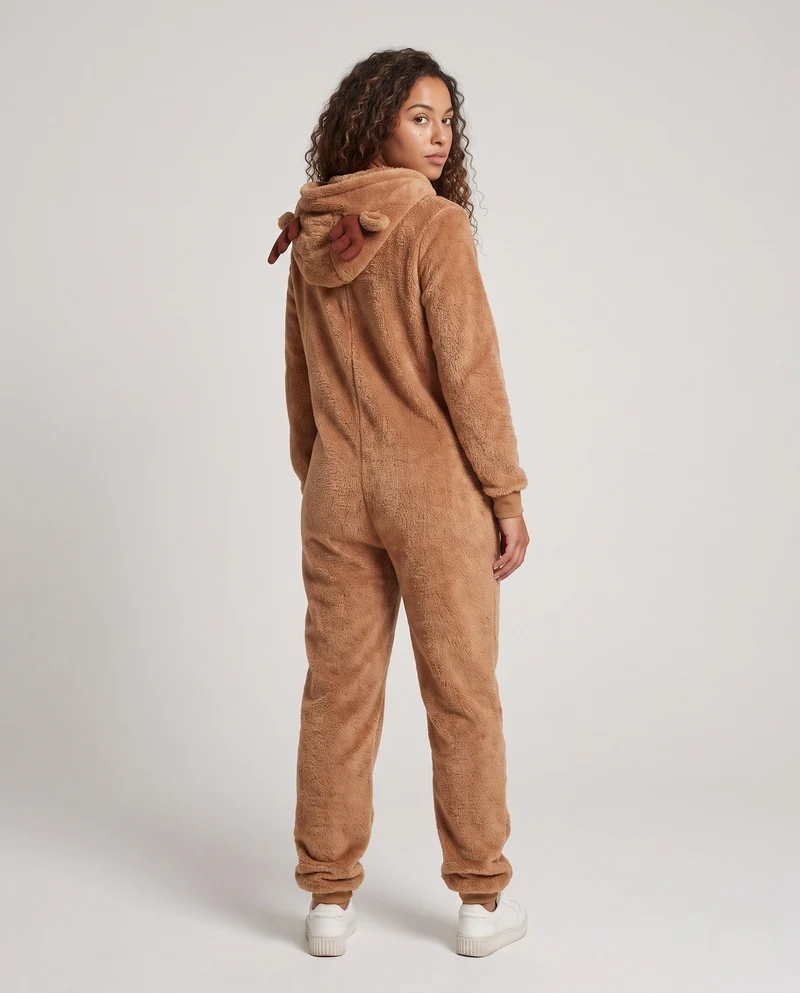 Damen Plüsch Rentier Overall mit Kapuze und tierischen Akzenten Nord Taschen