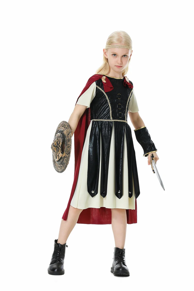 Mädchen Gladiatorinnenkostüm mit Umhang und Accessoires Nord Taschen
