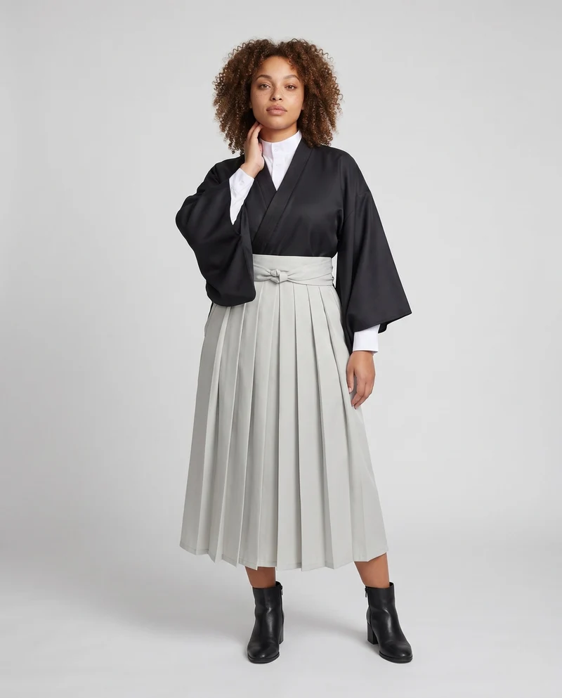 Damen traditionelles Kimono-Outfit mit Gürtel und Hemd Nord Taschen