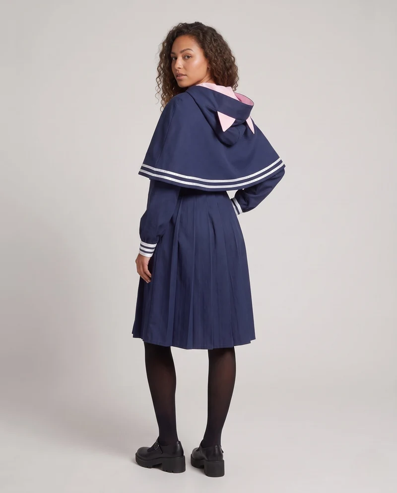 Damen Kapuzenkleid mit Katzenohren und gestreiftem Kragen Nord Taschen