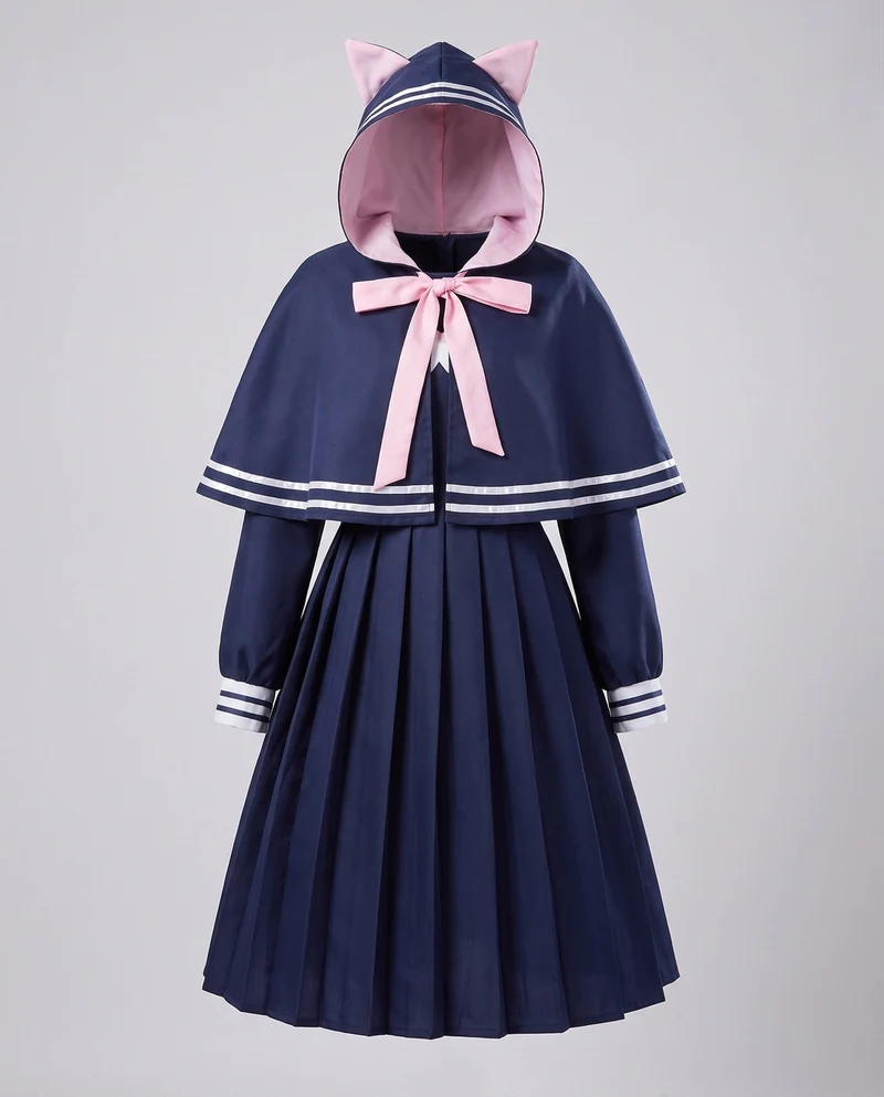 Damen Kapuzenkleid mit Katzenohren und gestreiftem Kragen Nord Taschen