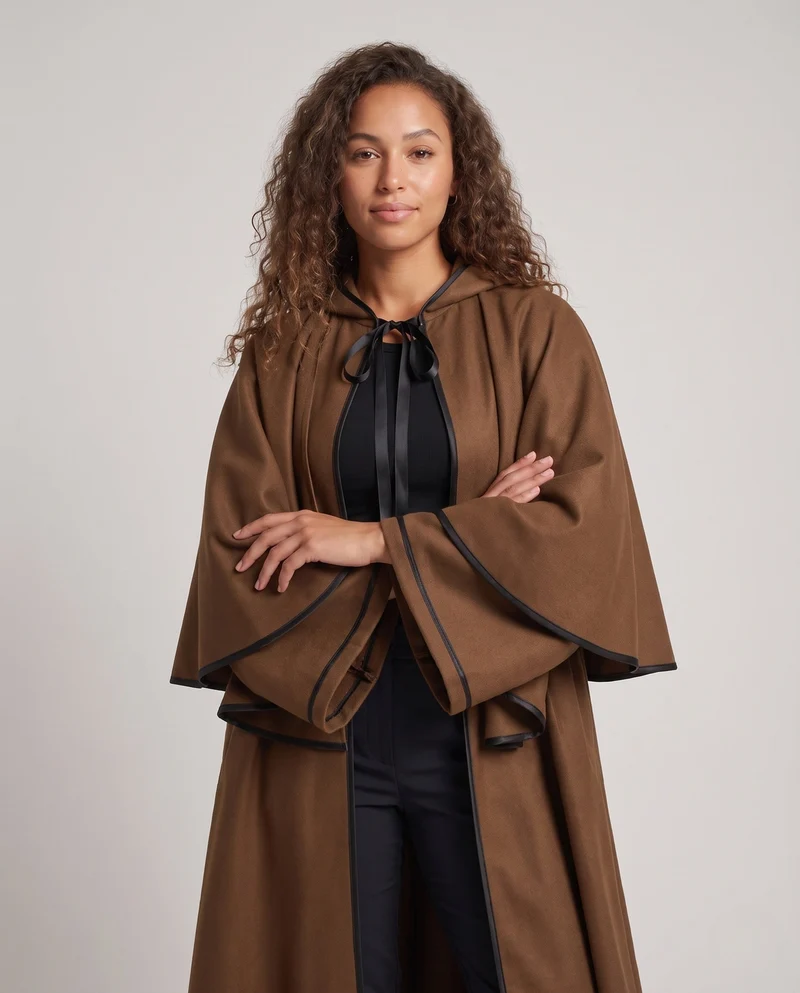 Damen eleganter Kapuzenumhang mit fließendem Schnitt und weiten Ärmeln Nord Taschen