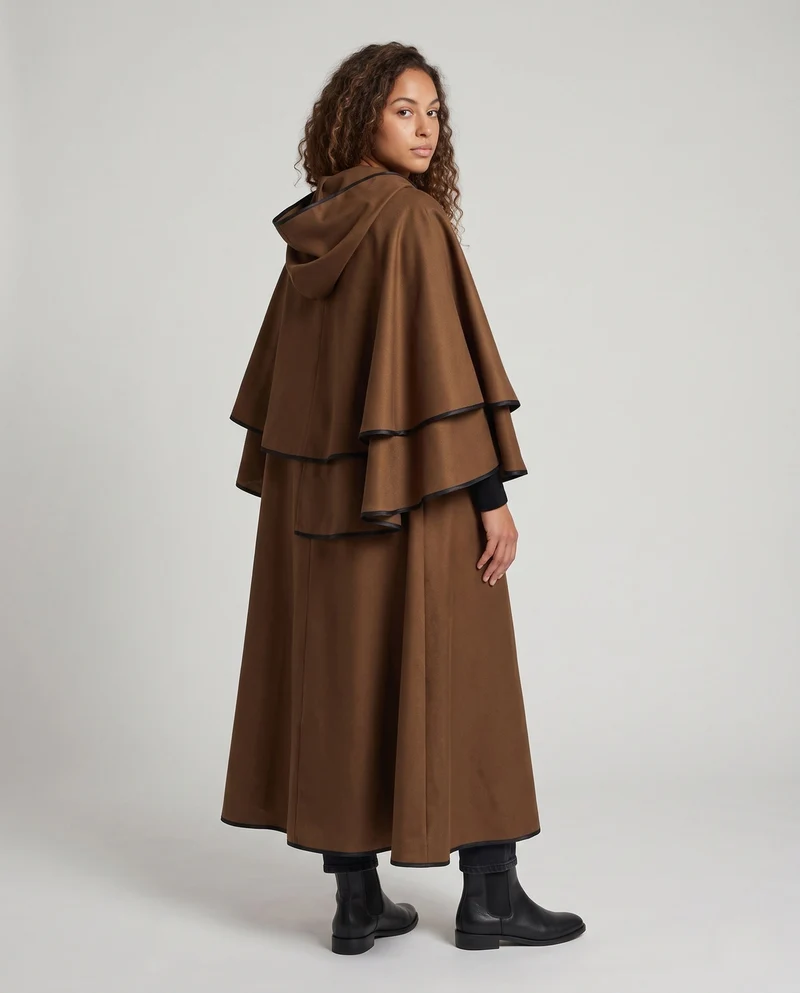 Damen eleganter Kapuzenumhang mit fließendem Schnitt und weiten Ärmeln Nord Taschen