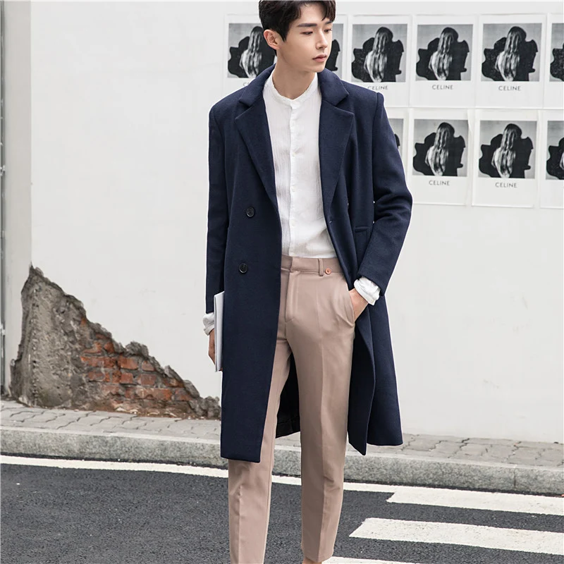 Herren Langmantel aus Wollmix mit Reverskragen und dezenter Knopfleiste Nord Taschen