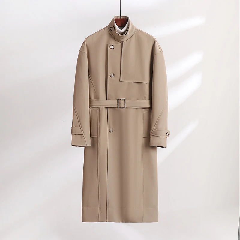 Herren Langgeschnittener Minimalistischer Trenchcoat mit Schalkragen und verstellbaren Ärmelriemen Nord Taschen
