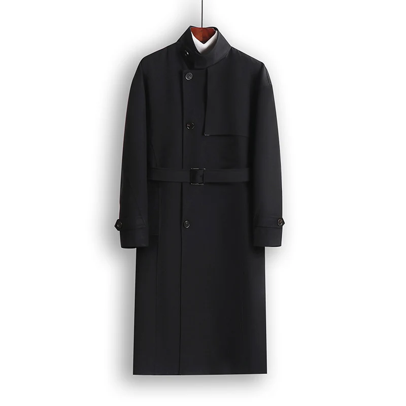 Herren Langgeschnittener Minimalistischer Trenchcoat mit Schalkragen und verstellbaren Ärmelriemen Nord Taschen