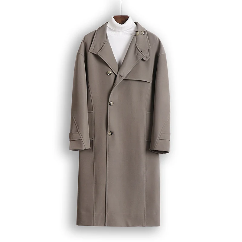 Herren Langgeschnittener Minimalistischer Trenchcoat mit Schalkragen und verstellbaren Ärmelriemen Nord Taschen
