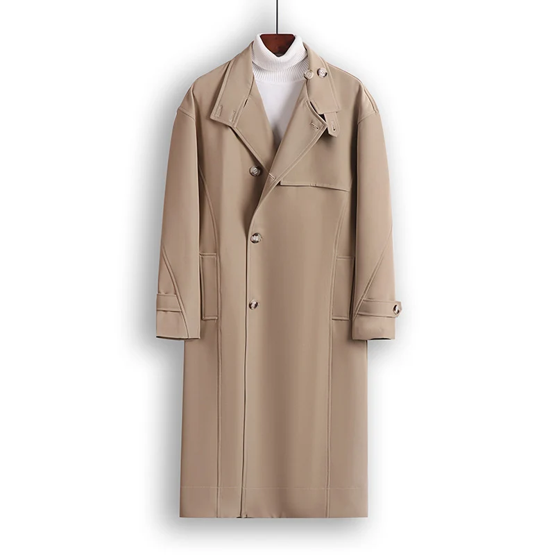 Herren Langgeschnittener Minimalistischer Trenchcoat mit Schalkragen und verstellbaren Ärmelriemen Nord Taschen