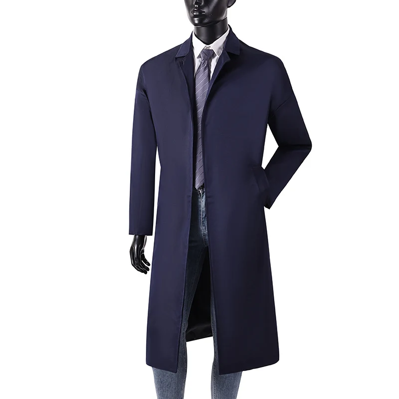 Herren Langer Minimalistischer Trenchcoat mit verdeckter Knopfleiste und Seitentaschen Nord Taschen