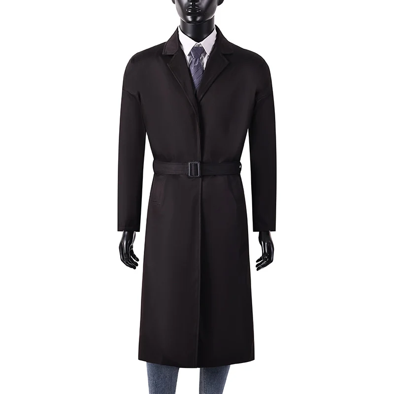 Herren Langer Minimalistischer Trenchcoat mit verdeckter Knopfleiste und Seitentaschen Nord Taschen