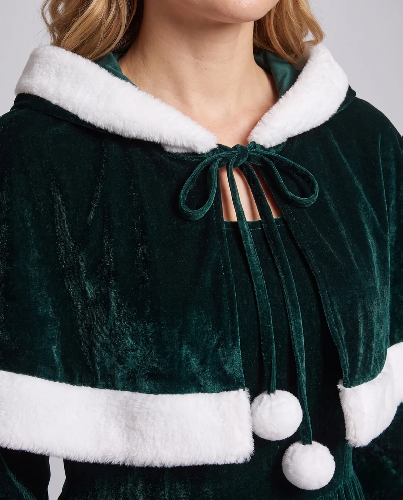Damen Samt Weihnachtskleid mit Kapuze und eleganten Details Nord Taschen