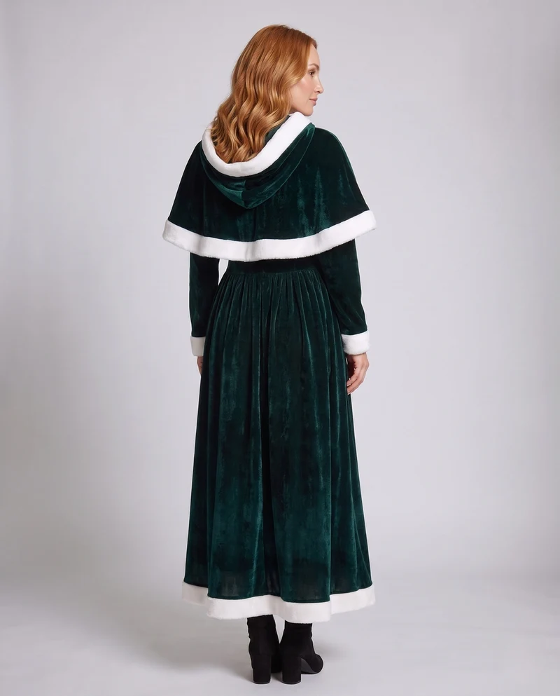 Damen Samt Weihnachtskleid mit Kapuze und eleganten Details Nord Taschen