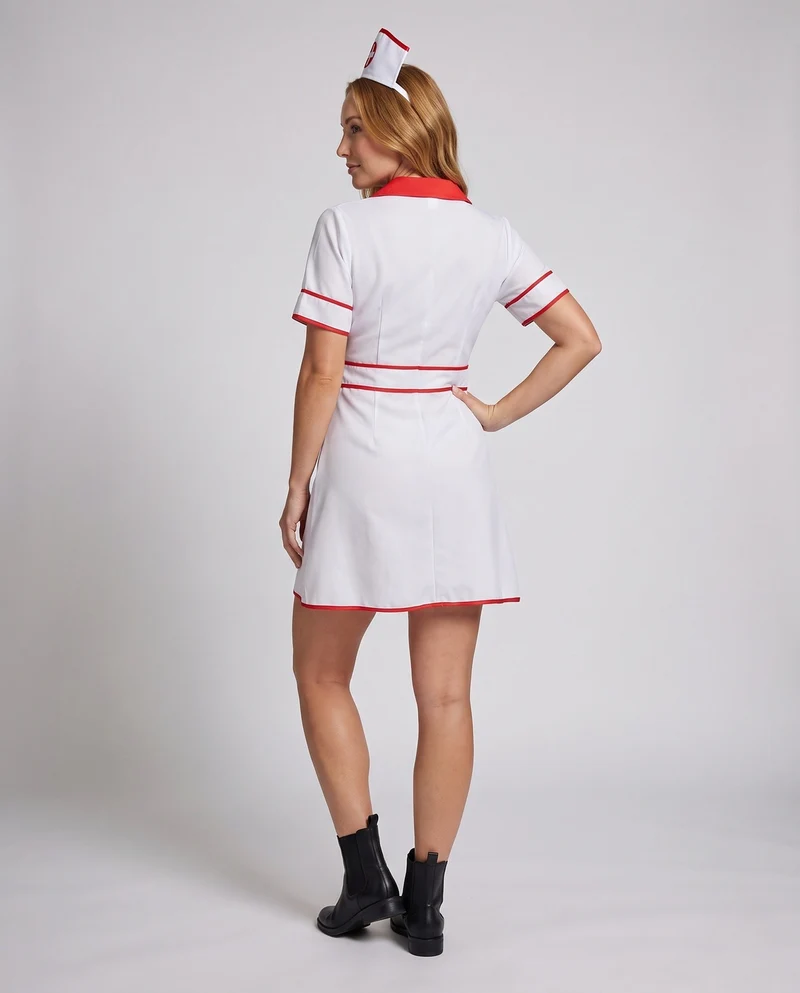 Damen Sexy Krankenschwester Kostüm mit Reißverschluss und detailliertem Design Nord Taschen
