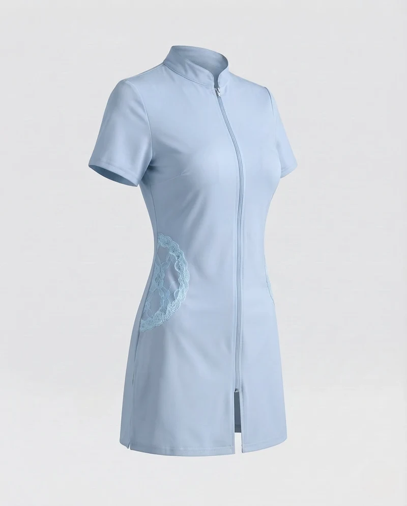 Damen sexy Krankenschwester Kostüm mit Zipper und Strumpfhalter Nord Taschen