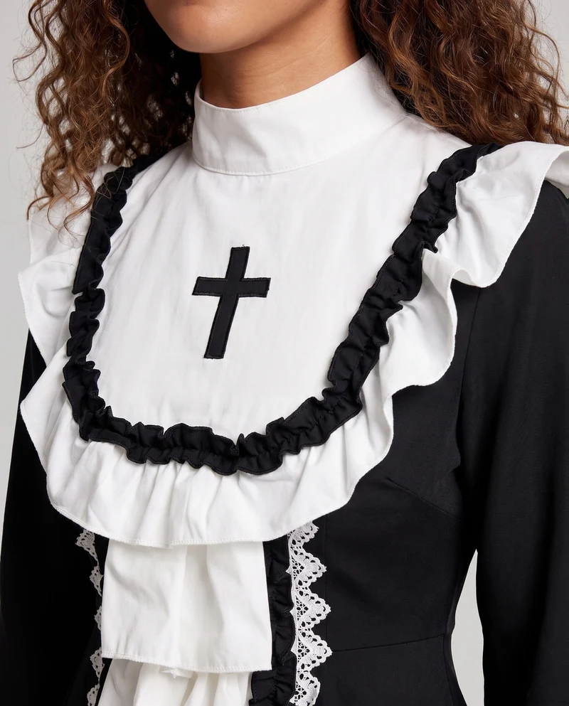 Damen Spitzen-Kleid mit Rüschen und Kreuzdetails Nord Taschen