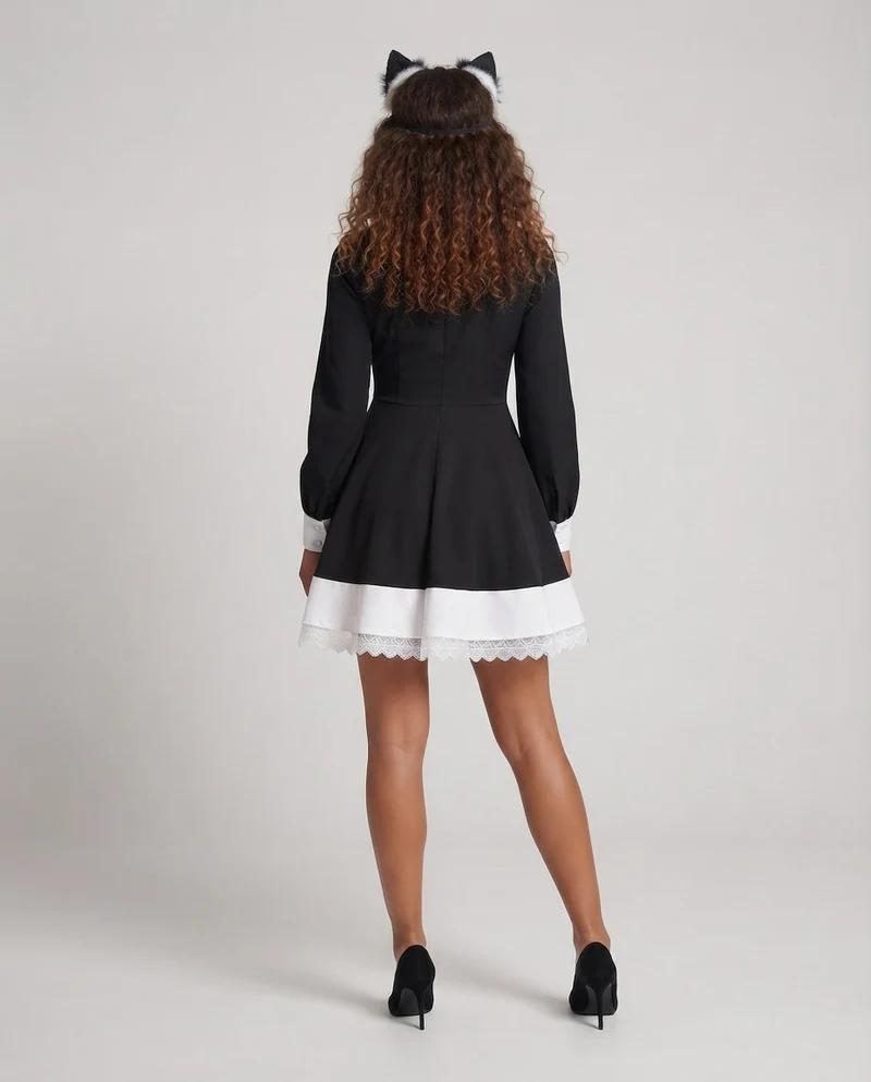 Damen Spitzen-Kleid mit Rüschen und Kreuzdetails Nord Taschen