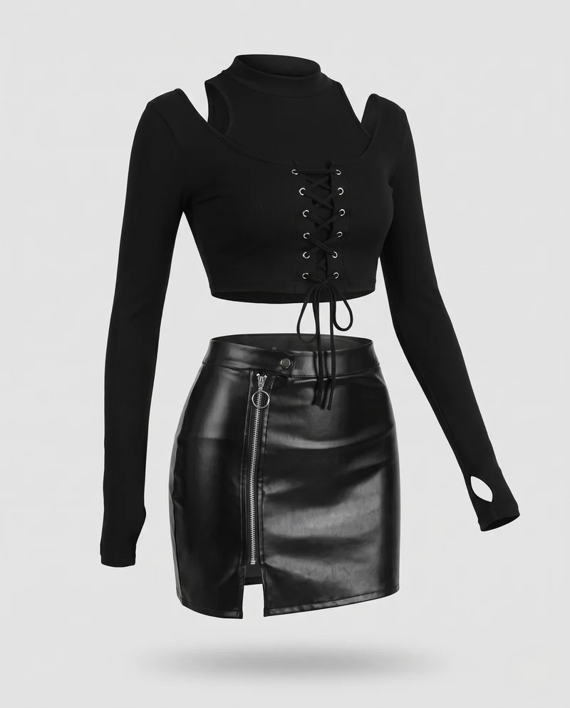 Damen stylishes Langarm-Top mit Cut-Outs und Schnürung Nord Taschen