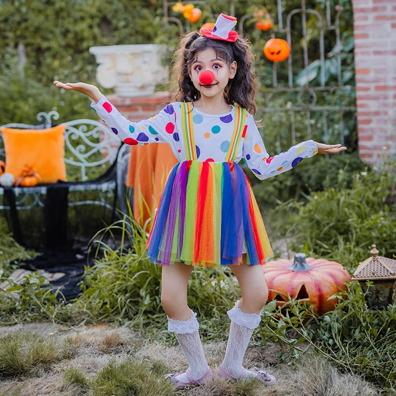Mädchen Clownkostüm mit bunten Punkten und Tüllrock Nord Taschen